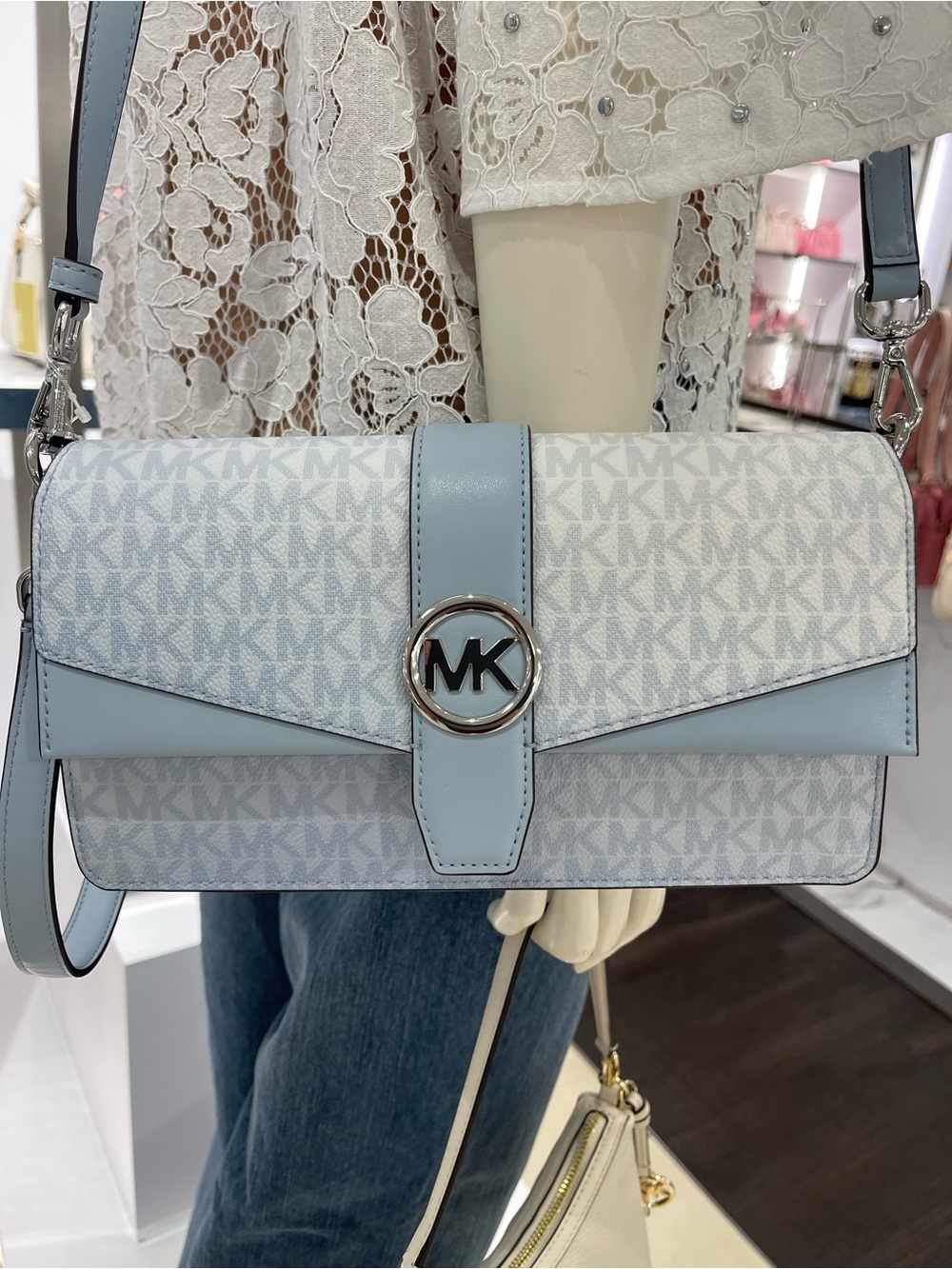 MICHAEL KORS Greenwich Md Signature Logo Shoulder Crossbody Satchel 
Pale Ocean - Picture 2 of 16